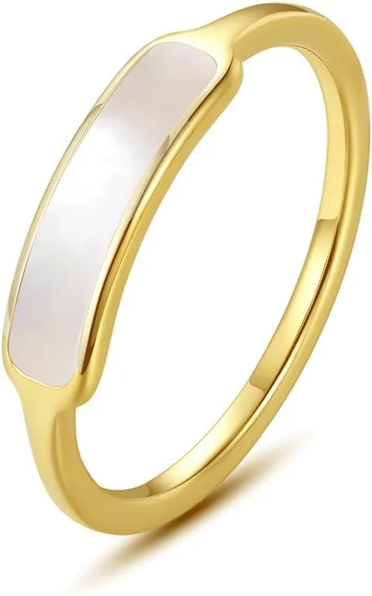 Mother of Pearl Ring - Gold Plated Dainty Minimalist Shell Pearl Ring for Women