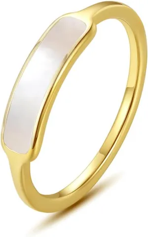 Mother of Pearl Ring - Gold Plated Dainty Minimalist Shell Pearl Ring for Women