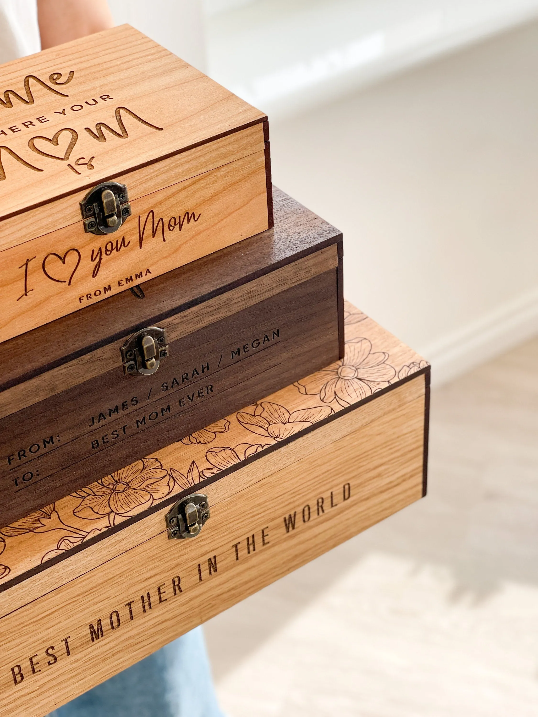 Mothers day gift from Daughter, Son, Husband personalized for Step Mom in law, Grandma - Memory, Wooden, Keepsake Custom Gift Box for Her