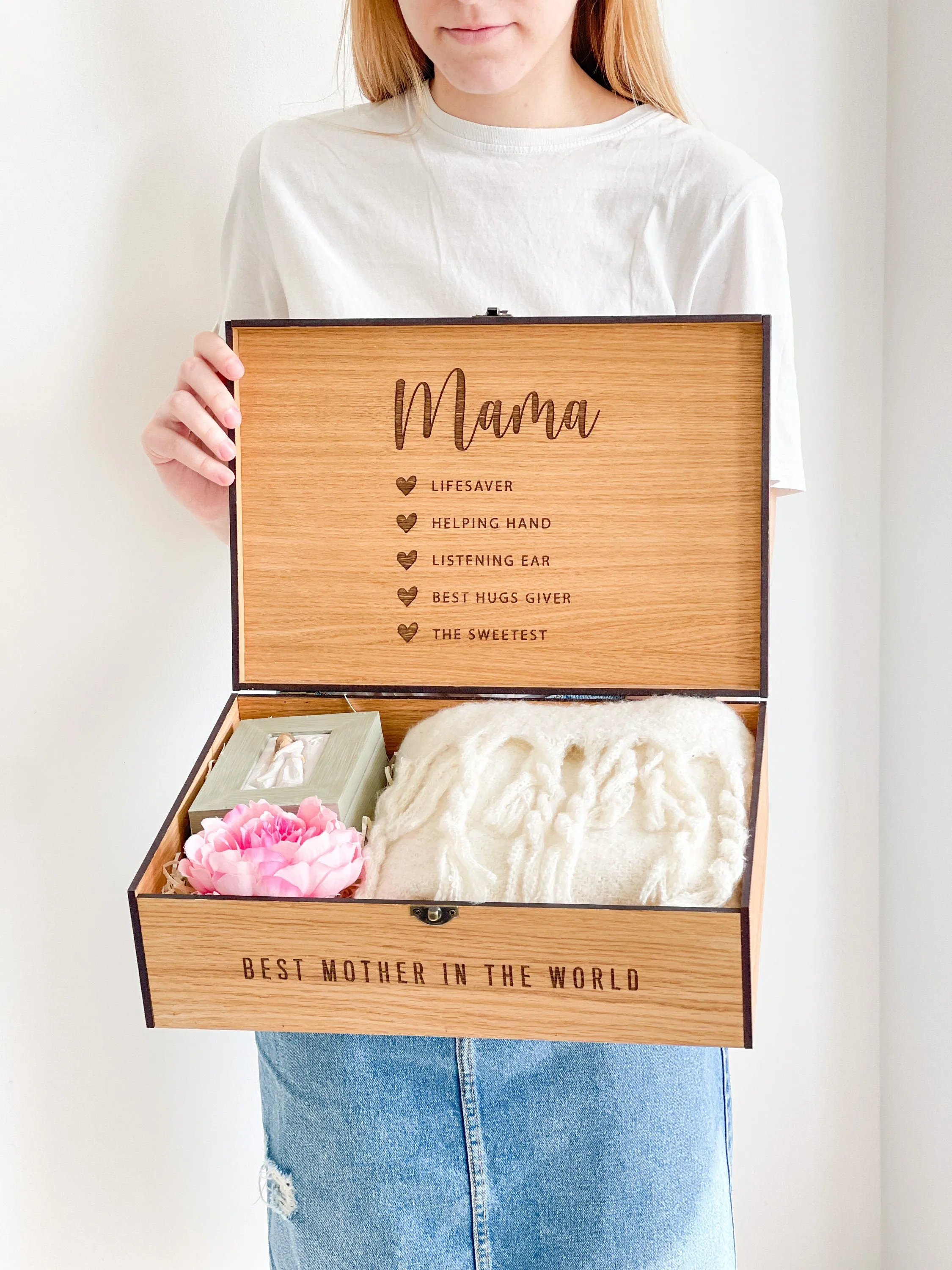 Mothers day gift from Daughter, Son, Husband personalized for Step Mom in law, Grandma - Memory, Wooden, Keepsake Custom Gift Box for Her