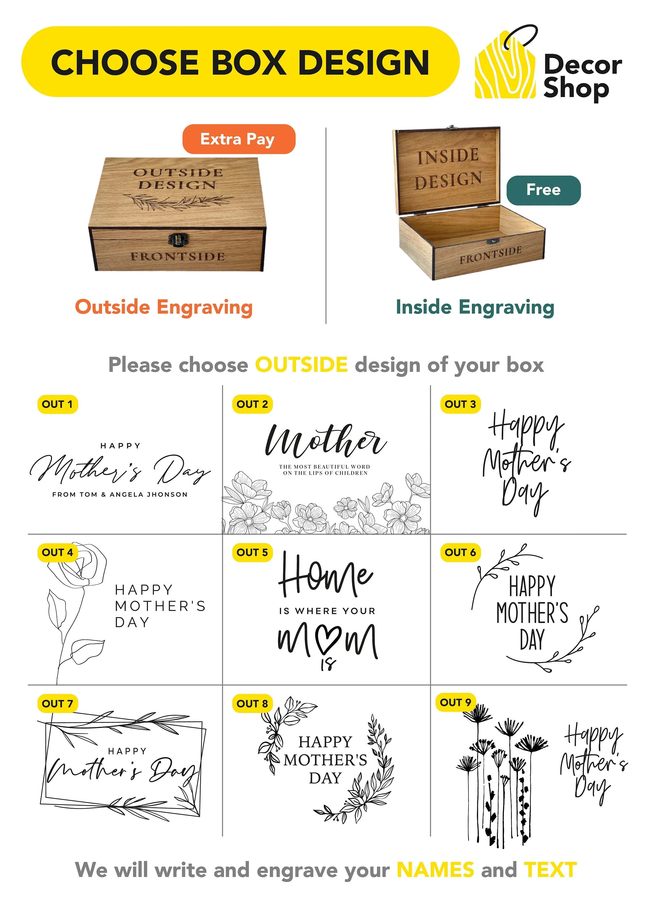 Mothers day gift from Daughter, Son, Husband personalized for Step Mom in law, Grandma - Memory, Wooden, Keepsake Custom Gift Box for Her