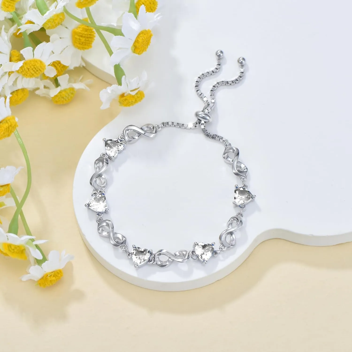 Mother's Day Infinity Love Heart Birthstone Bracelet 925 Sterling Silver Birthday 12 Gemstones Adjustable Bracelets Jewelry for Mother Wife