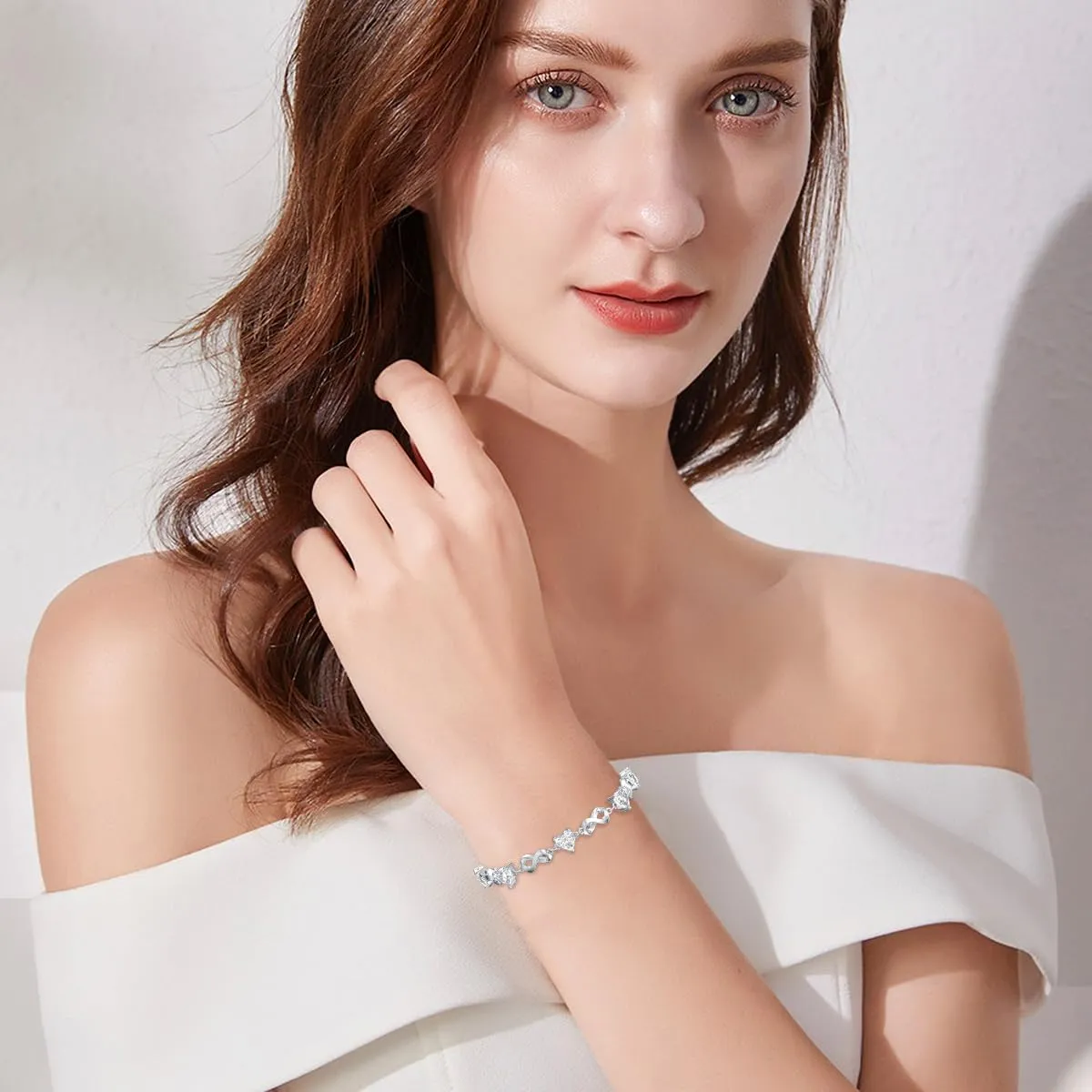 Mother's Day Infinity Love Heart Birthstone Bracelet 925 Sterling Silver Birthday 12 Gemstones Adjustable Bracelets Jewelry for Mother Wife