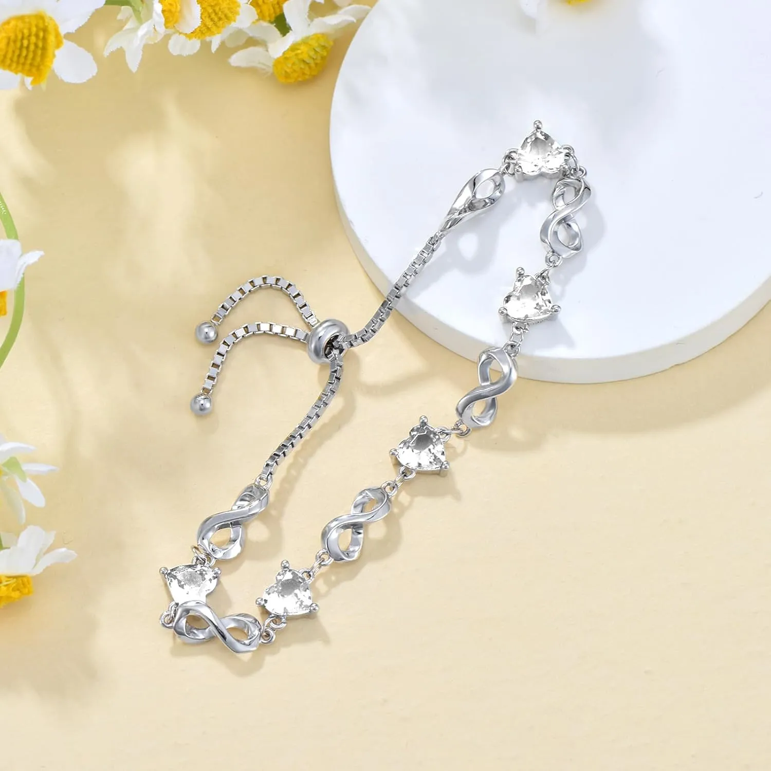 Mother's Day Infinity Love Heart Birthstone Bracelet 925 Sterling Silver Birthday 12 Gemstones Adjustable Bracelets Jewelry for Mother Wife