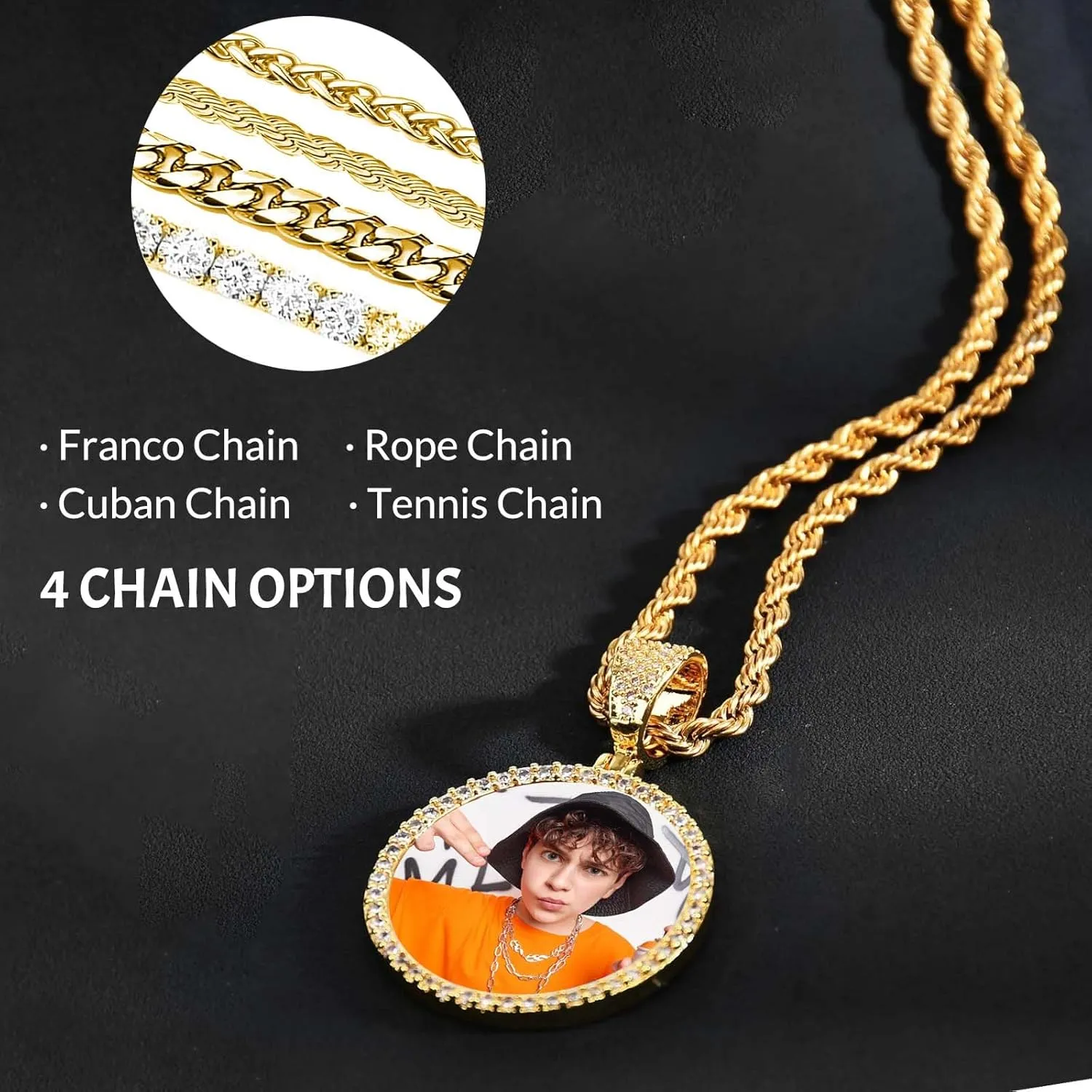 MOTICIUS Personalized Photo Necklace with Picture Custom Name Necklaces for Men Personalized Engraved Picture Necklace Custom Circle Chain Memorial Necklaces Hip Hop Jewelry Gift