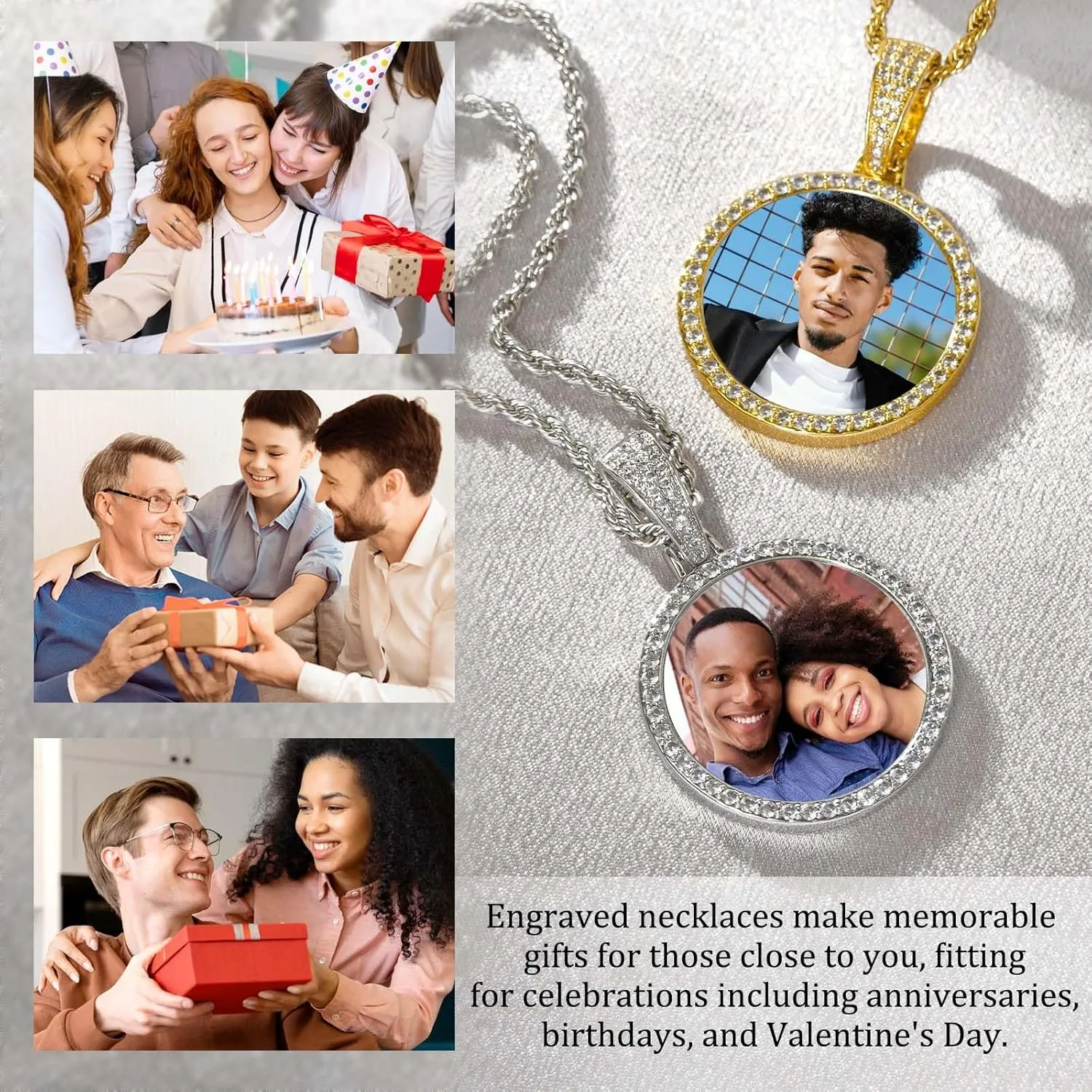 MOTICIUS Personalized Photo Necklace with Picture Custom Name Necklaces for Men Personalized Engraved Picture Necklace Custom Circle Chain Memorial Necklaces Hip Hop Jewelry Gift