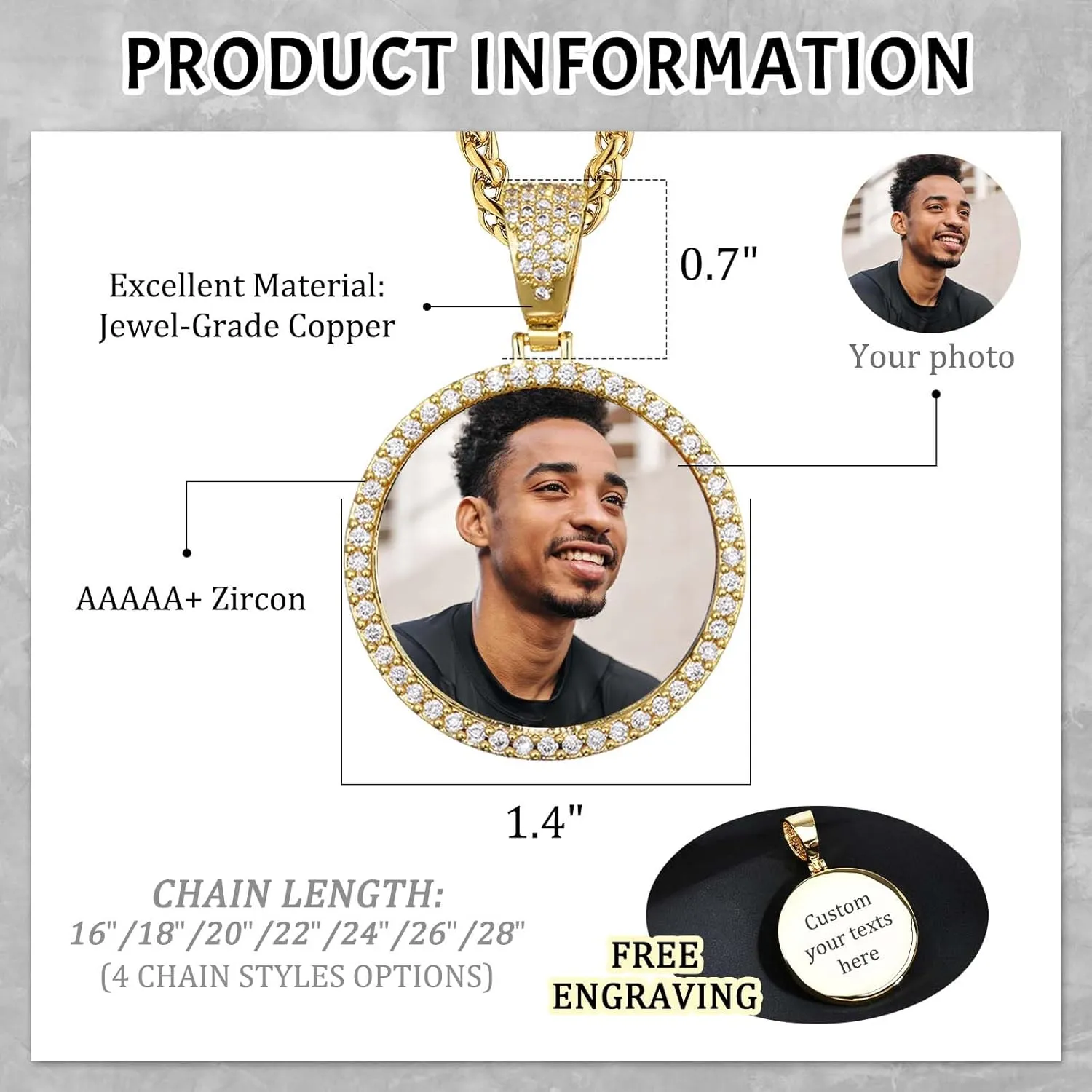 MOTICIUS Personalized Photo Necklace with Picture Custom Name Necklaces for Men Personalized Engraved Picture Necklace Custom Circle Chain Memorial Necklaces Hip Hop Jewelry Gift