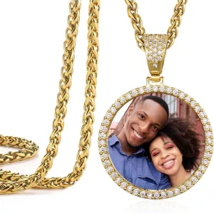 MOTICIUS Personalized Photo Necklace with Picture Custom Name Necklaces for Men Personalized Engraved Picture Necklace Custom Circle Chain Memorial Necklaces Hip Hop Jewelry Gift