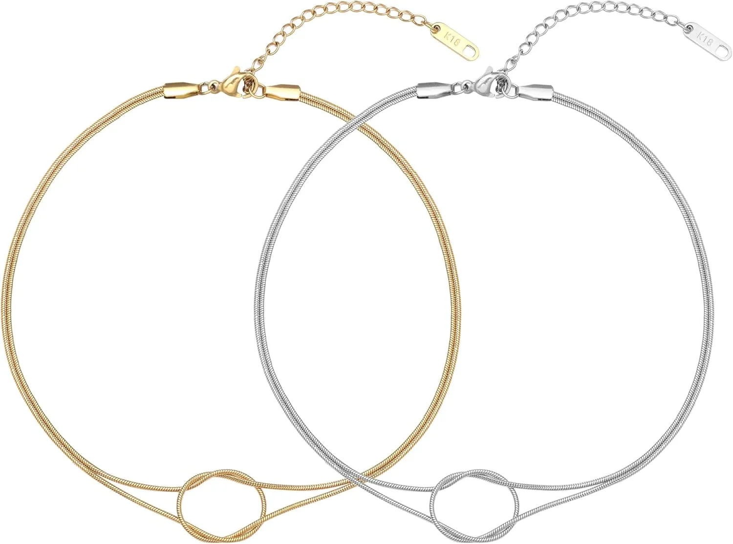 MQV Love Knot Snake Chain Infinity Necklaces For Women 925 Sterling Silver Gold-plated Necklaces Matching Necklaces For Couples Friendship Relationship Necklaces Gifts For Her Jewelry