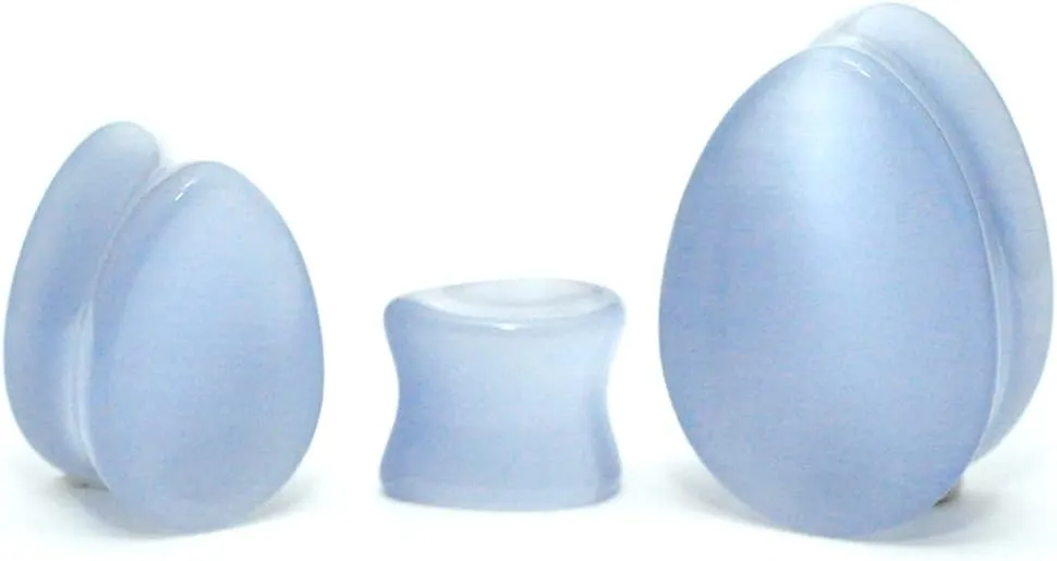 Mystic Metals Body Jewelry Pair of Concave Grey Cat Eye Teardrop Plugs (STN-690)