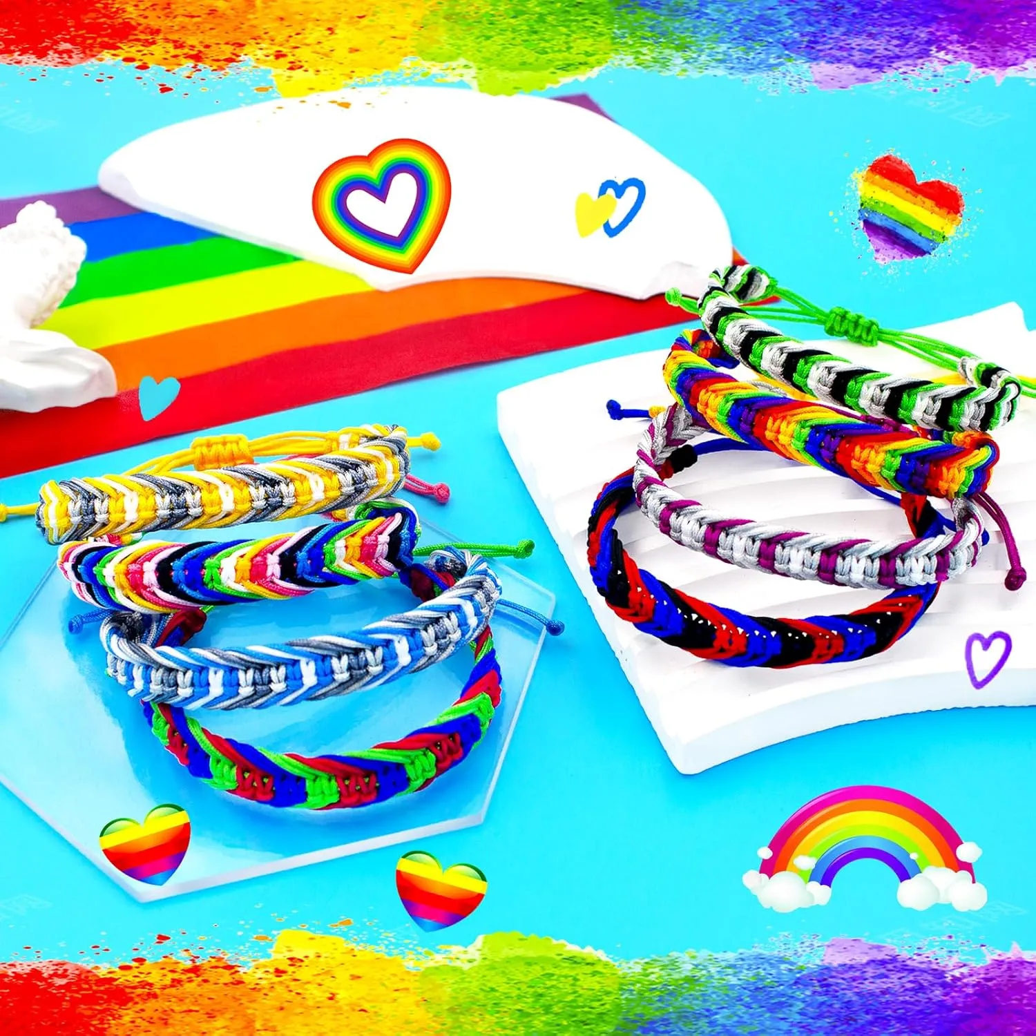 Nanafast LGBTQ Rainbow Pride Bracelets for Women Men Bisexual Lesbian Transgender Pansexual Nonbinary Asexual Gender Fluid Handmade Braided LGBT Pride Bracelets for Pride Month LGBTQ Community