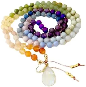 Natural 7 CHAKRA 8mm 108 Mala Beads, Spiritual, Meditation Beads, Reiki, Japa Mala, Buddhist Prayer Beads, Yoga Bracelet, healing beads LKMALA-RRGU-2080