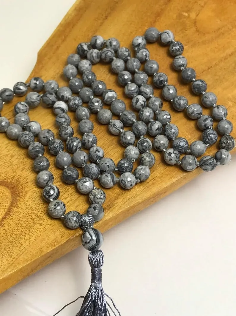 Natural Agate 6mm 108 Mala Beads, Spiritual, Meditation Beads, Reiki, Japa Mala, Buddhist Prayer Beads, Yoga Bracelet, healing beads LKMALA-RRGU-2734