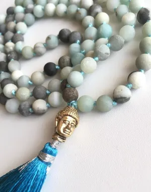 Natural Amazonite 6mm 108 Mala Beads, Spiritual, Meditation Beads, Reiki, Japa Mala, Buddhist Prayer Beads, Yoga Bracelet, healing beads LKMALA-RRGU-2736