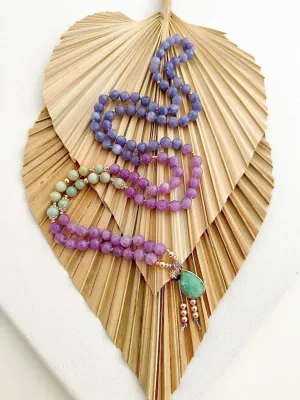 Natural amazonite amethyst and tanzanite 6mm 108 Mala Beads, Spiritual, Meditation Beads, Reiki, Japa Mala, Buddhist Prayer Beads, Yoga Bracelet, healing beads LKMALA-RRGU-2156