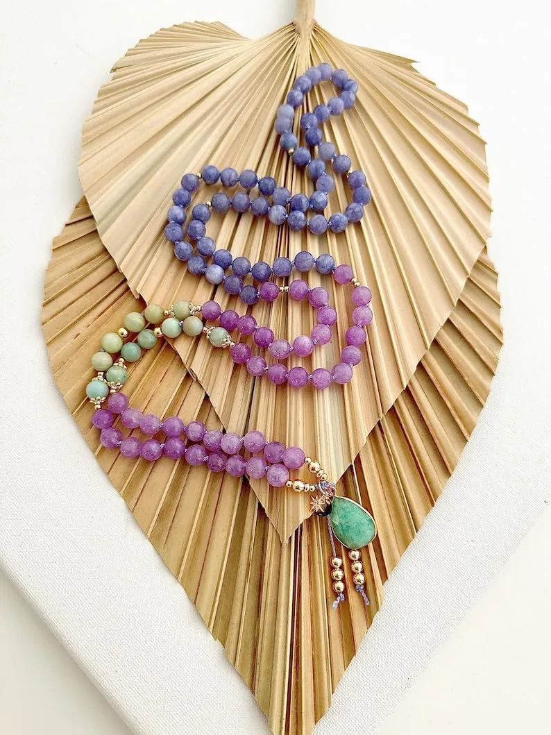 Natural amazonite amethyst and tanzanite 6mm 108 Mala Beads, Spiritual, Meditation Beads, Reiki, Japa Mala, Buddhist Prayer Beads, Yoga Bracelet, healing beads LKMALA-RRGU-2156