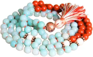 Natural Amazonite & Red Jasper 8mm 108 Mala Beads, Spiritual, Meditation Beads, Reiki, Japa Mala, Buddhist Prayer Beads, Yoga Bracelet, healing beads LKMALA-RRGU-3974