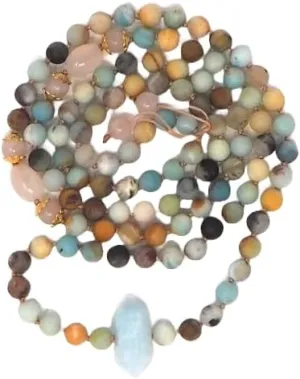 Natural Amazonite & Rose Quartz 8mm 108 Mala Beads, Spiritual, Meditation Beads, Reiki, Japa Mala, Buddhist Prayer Beads, Yoga Bracelet, healing beads LKMALA-RRGU-3983