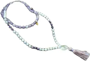 Natural Amethyst and Moonstone 8mm 108 Mala Beads, Spiritual, Meditation Beads, Reiki, Japa Mala, Buddhist Prayer Beads, Yoga Bracelet, healing beads LKMALA-RRGU-3947