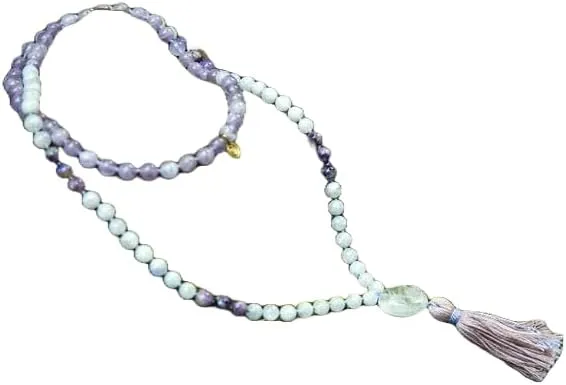 Natural Amethyst and Moonstone 8mm 108 Mala Beads, Spiritual, Meditation Beads, Reiki, Japa Mala, Buddhist Prayer Beads, Yoga Bracelet, healing beads LKMALA-RRGU-3947