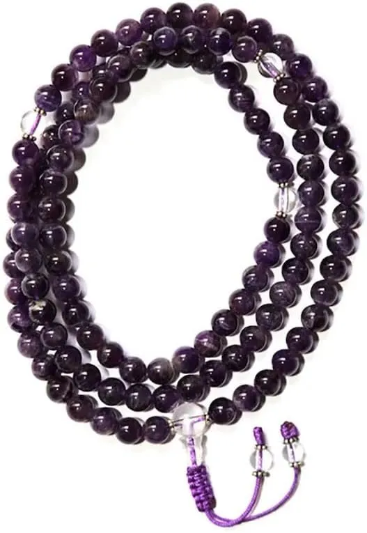 Natural Amethyst,crystal bead 8mm 108 Mala Beads, Spiritual, Meditation Beads, Reiki, Japa Mala, Buddhist Prayer Beads, Yoga Bracelet, healing beads LKMALA-RRGU-760