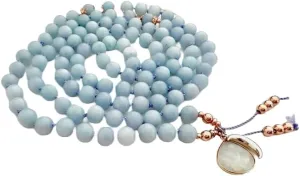 Natural Aquamarine, moonstone 8mm 108 Mala Beads, Spiritual, Meditation Beads, Reiki, Japa Mala, Buddhist Prayer Beads, Yoga Bracelet, healing beads LKMALA-RRGU-2195