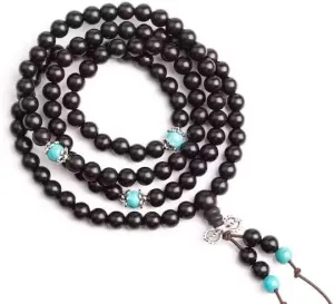 Natural Black Ebony Blackwood, blue beads 6mm 108 Mala Beads, Spiritual, Meditation Beads, Reiki, Japa Mala, Buddhist Prayer Beads, Yoga Bracelet, healing beads LKMALA-RRGU-2854