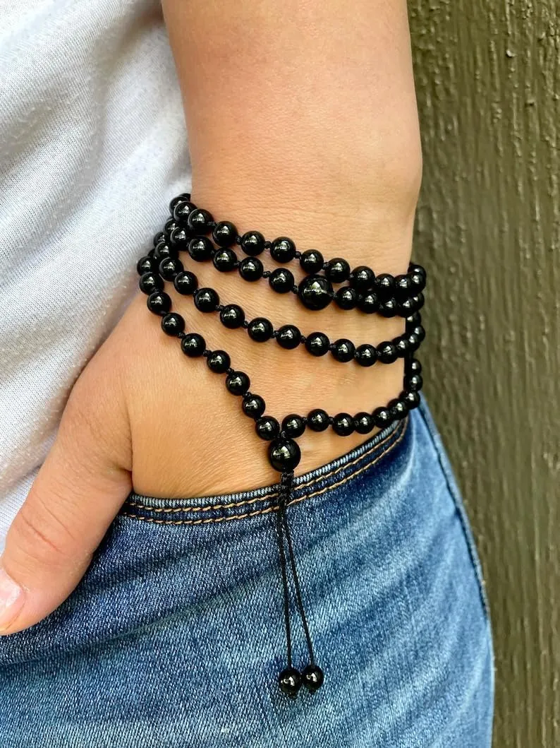 Natural BLACK TOURMALINE 6mm 108 Mala Beads, Spiritual, Meditation Beads, Reiki, Japa Mala, Buddhist Prayer Beads, Yoga Bracelet, healing beads LKMALA-RRGU-2470