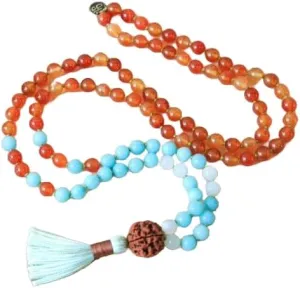 Natural Carnelian, Amazonite, Moonstone & Rudraksha 8mm 108 Mala Beads, Spiritual, Meditation Beads, Reiki, Japa Mala, Buddhist Prayer Beads, Yoga Bracelet, healing beads LKMALA-RRGU-3975