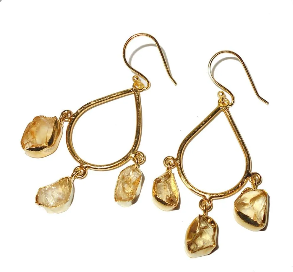 Natural Citrine November Birthstone Chandelier Earrings For Women