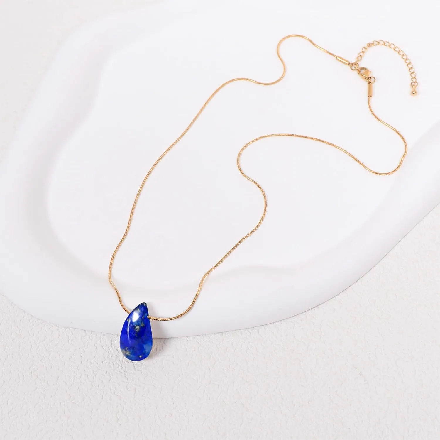 Natural Gemstone Teardrop Necklace Pendant for Women 18K Real Gold Plated Stone Chain Necklace Healing Turquoise/Pink Crystal/Lapis Lauzli/Green Aventurine Jewelry Gift for Wife Girlfriend