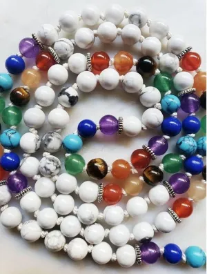 Natural HOWLITE , 7 chakra 8mm 108 Mala Beads, Spiritual, Meditation Beads, Reiki, Japa Mala, Buddhist Prayer Beads, Yoga Bracelet, healing beads LKMALA-RRGU-3072
