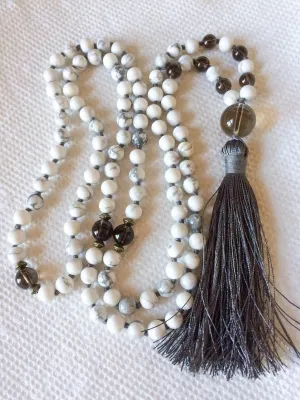 Natural Howlite, Smoky Quartz 6mm-14mm 108 Mala Beads, Spiritual, Meditation Beads, Reiki, Japa Mala, Buddhist Prayer Beads, Yoga Bracelet, healing beads LKMALA-RRGU-1025