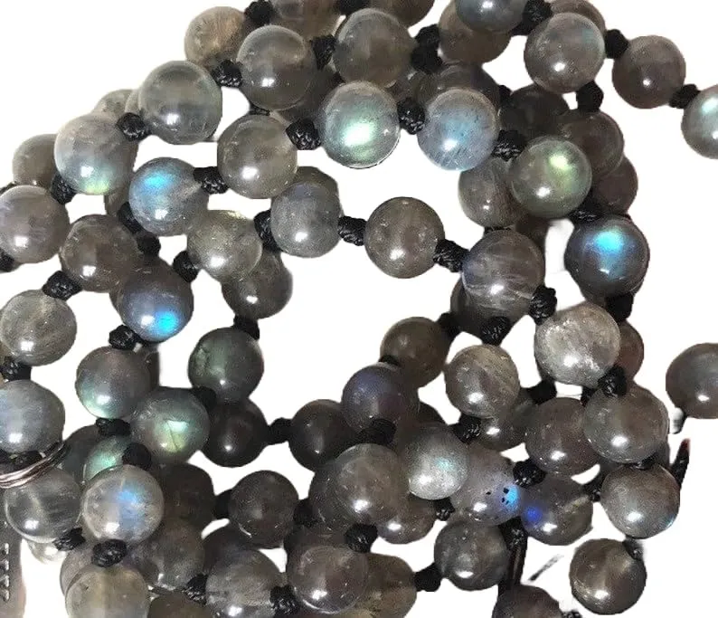 Natural Labradorite 8mm 108 Mala Beads, Spiritual, Meditation Beads, Reiki, Japa Mala, Buddhist Prayer Beads, Yoga Bracelet, healing beads LKMALA-RRGU-1623