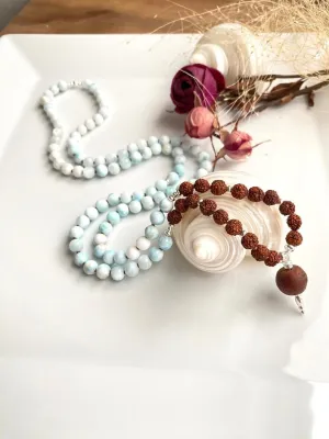 Natural Larimar and Rudraksha 6-7mm 108 Mala Beads, Spiritual, Meditation Beads, Reiki, Japa Mala, Buddhist Prayer Beads, Yoga Bracelet, healing beads LKMALA-RRGU-3428