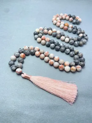 Natural Map Jasper & Orange Jasper 8mm 108 Mala Beads, Spiritual, Meditation Beads, Reiki, Japa Mala, Buddhist Prayer Beads, Yoga Bracelet, healing beads LKMALA-RRGU-3581
