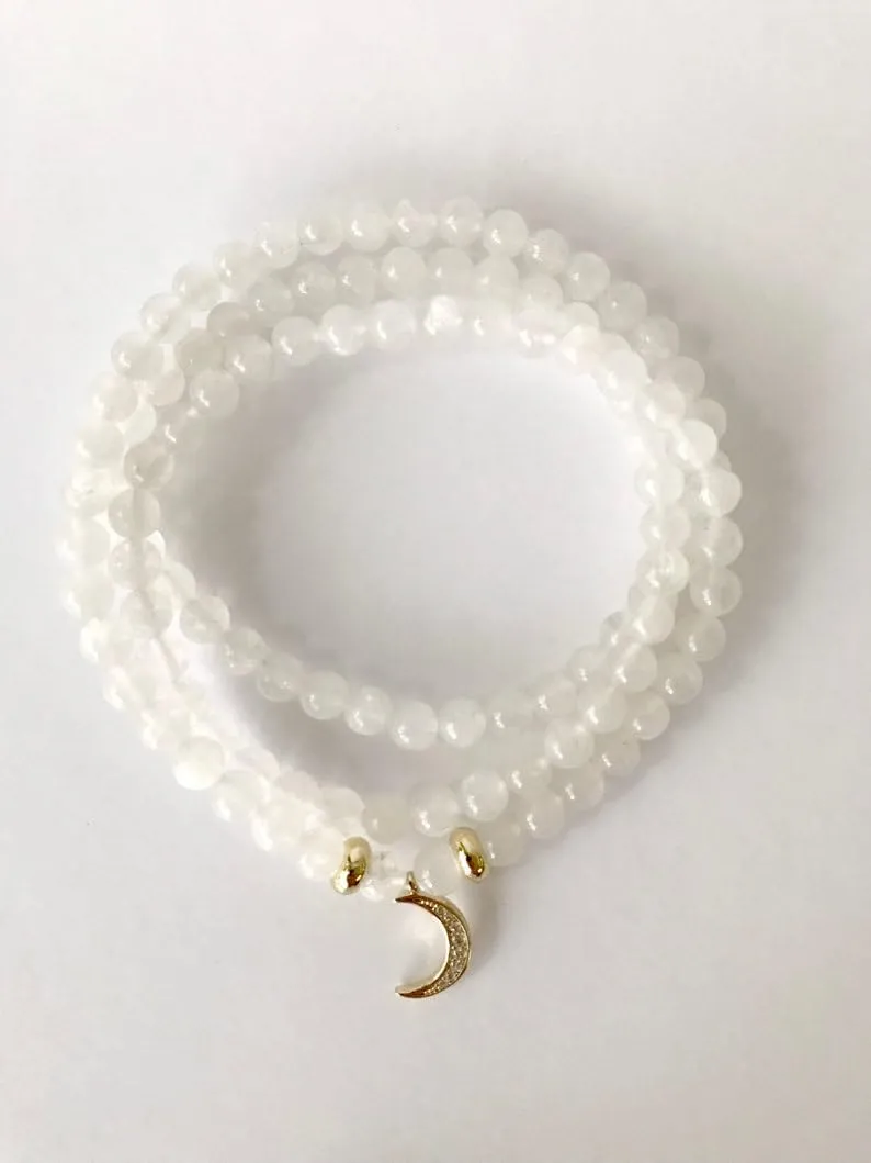 Natural MOONSTONE 8mm 108 Mala Beads, Spiritual, Meditation Beads, Reiki, Japa Mala, Buddhist Prayer Beads, Yoga Bracelet, healing beads LKMALA-RRGU-2531