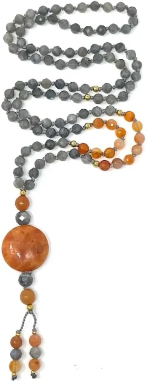 Natural moonstone labradorite & orange carnelian 8mm 108 Mala Beads, Spiritual, Meditation Beads, Reiki, Japa Mala, Buddhist Prayer Beads, Yoga Bracelet, healing beads LKMALA-RRGU-1938