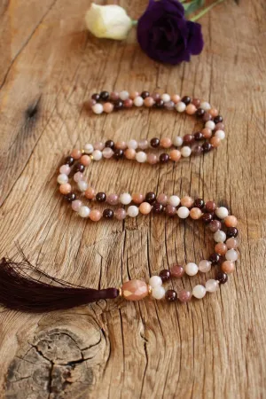 Natural Moonstone Raspberry Quartz Lace Agate Garnet 8mm 108 Mala Beads, Spiritual, Meditation Beads, Reiki, Japa Mala, Buddhist Prayer Beads, Yoga Bracelet, healing beads LKMALA-RRGU-2723