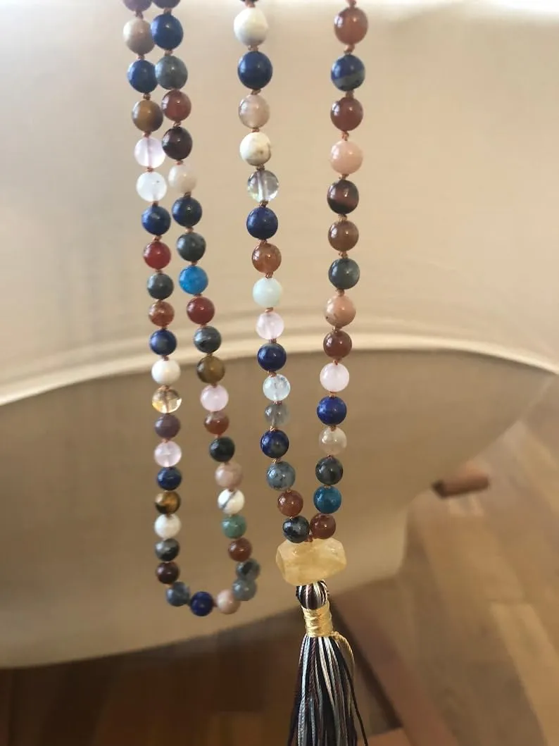 Natural multi gemstone 6mm 108 Mala Beads, Spiritual, Meditation Beads, Reiki, Japa Mala, Buddhist Prayer Beads, Yoga Bracelet, healing beads LKMALA-RRGU-3848