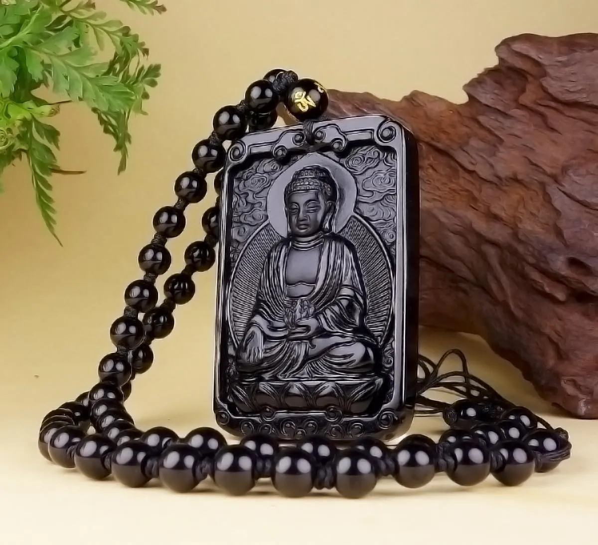 Natural Obsidian Necklace Lucky Amulet Protection Pendant with Dragon phoenix wolf's head Buddha Guanyin Kwan Yin A Certified Obsidian Women's Necklaces Men's Necklaces