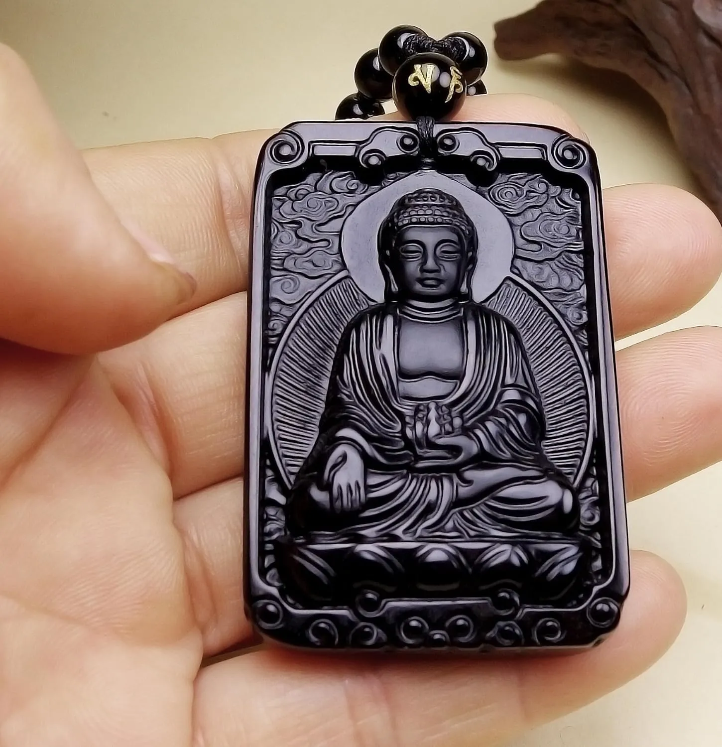 Natural Obsidian Necklace Lucky Amulet Protection Pendant with Dragon phoenix wolf's head Buddha Guanyin Kwan Yin A Certified Obsidian Women's Necklaces Men's Necklaces
