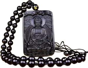 Natural Obsidian Necklace Lucky Amulet Protection Pendant with Dragon phoenix wolf's head Buddha Guanyin Kwan Yin A Certified Obsidian Women's Necklaces Men's Necklaces