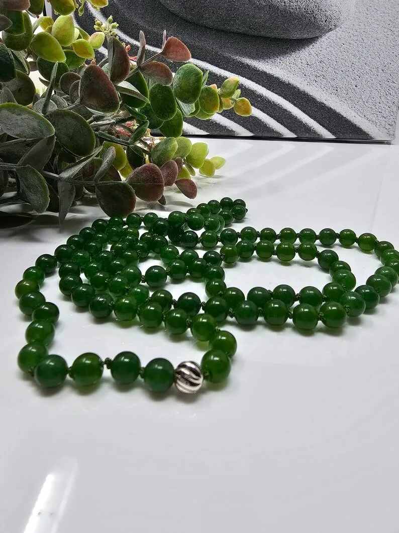 Natural Olive Green Jade 8mm 108 Mala Beads, Spiritual, Meditation Beads, Reiki, Japa Mala, Buddhist Prayer Beads, Yoga Bracelet, healing beads LKMALA-RRGU-355
