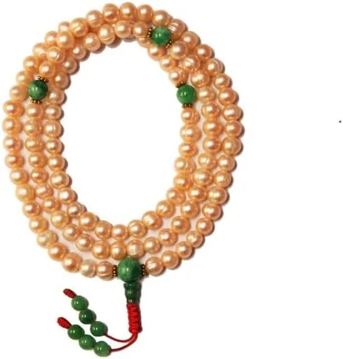 Natural Pearl , green jade 7mm 108 Mala Beads, Spiritual, Meditation Beads, Reiki, Japa Mala, Buddhist Prayer Beads, Yoga Bracelet, healing beads LKMALA-RRGU-725, 34 inch