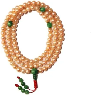 Natural Pearl , green jade 7mm 108 Mala Beads, Spiritual, Meditation Beads, Reiki, Japa Mala, Buddhist Prayer Beads, Yoga Bracelet, healing beads LKMALA-RRGU-725, 34 inch