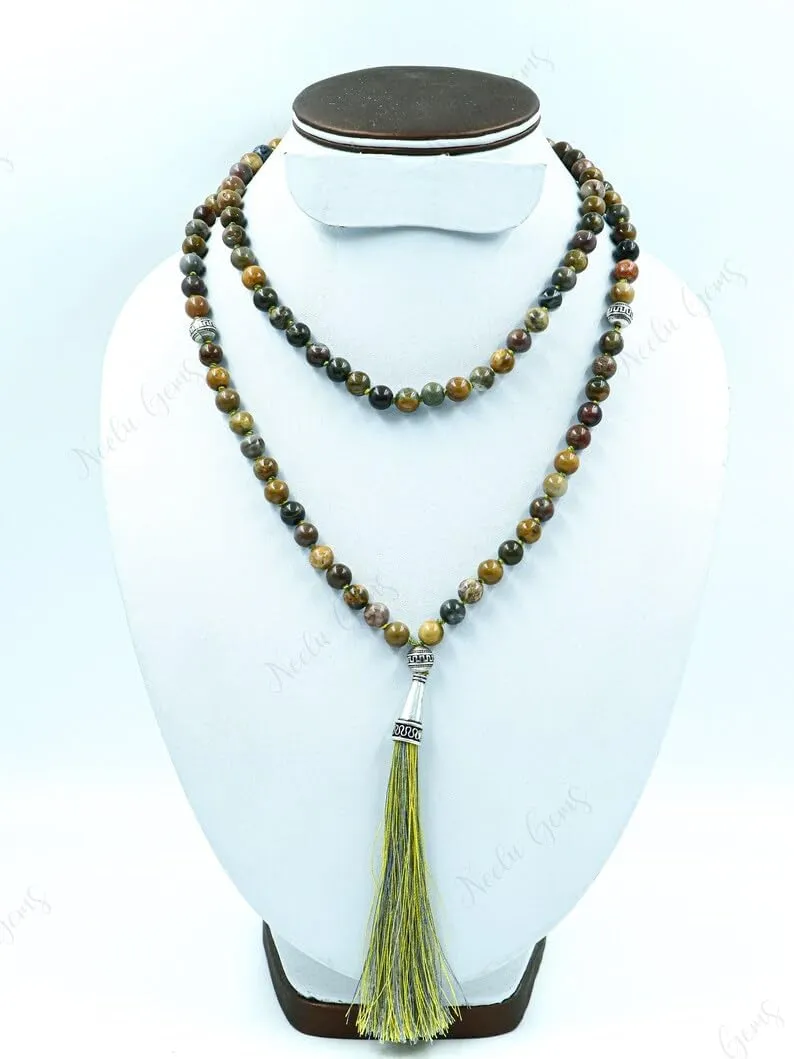 Natural Petrified Wood 8mm 108 Mala Beads, Spiritual, Meditation Beads, Reiki, Japa Mala, Buddhist Prayer Beads, Yoga Bracelet, healing beads LKMALA-RRGU-2759