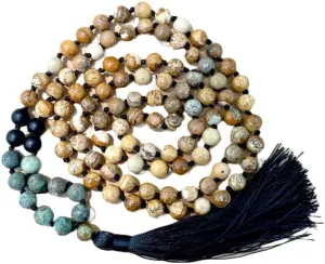 Natural Picture Jasper and African Turqusoie 8mm 108 Mala Beads, Spiritual, Meditation Beads, Reiki, Japa Mala, Buddhist Prayer Beads, Yoga Bracelet, healing beads LKMALA-RRGU-2422