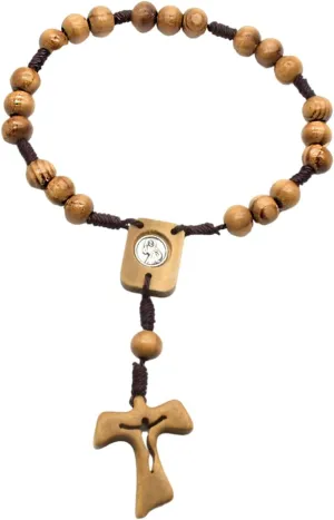 Natural Pine Wood Beads Bracelets with Crosses Charm, Adjustable Religious Prayer Jewelry Pine Wood Beads Bracelet Rosary Cross