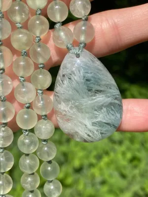 Natural Prehnite and Scolecite in Fluorite 8mm 108 Mala Beads, Spiritual, Meditation Beads, Reiki, Japa Mala, Buddhist Prayer Beads, Yoga Bracelet, healing beads LKMALA-RRGU-2977